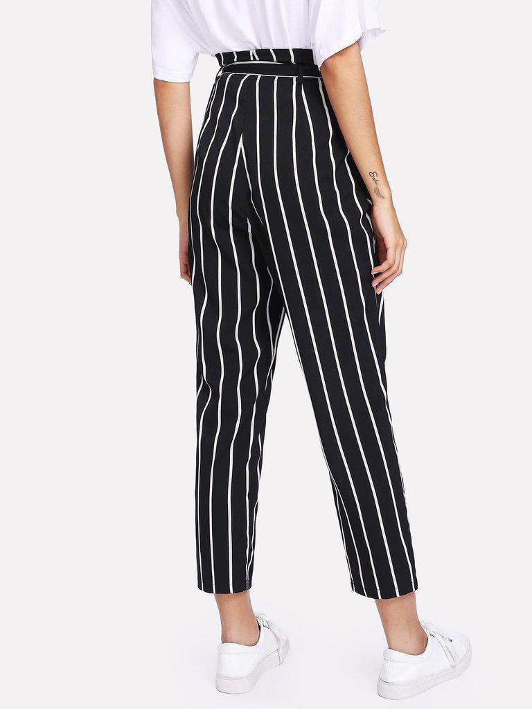 Self Belt Striped Pants-bottom-Des Mess