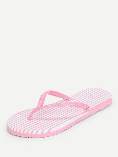Striped Design Toe Post Slippers-shoes-Des Mess