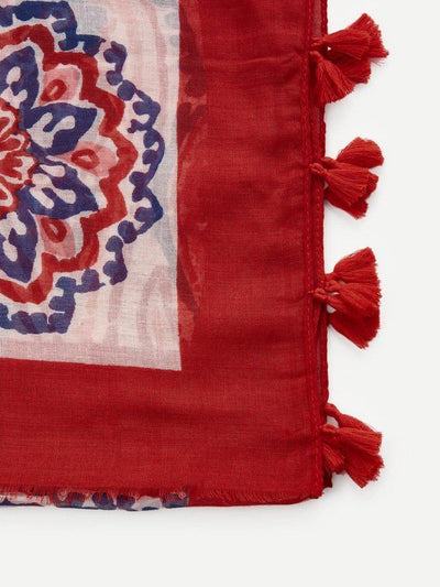 Paisley & Flower Print Scarf With Tassel-accessories-Des Mess