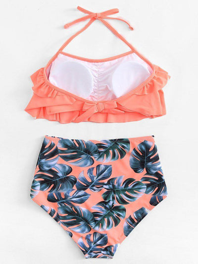 Palm Print Ruffle Bikini Set--Des Mess