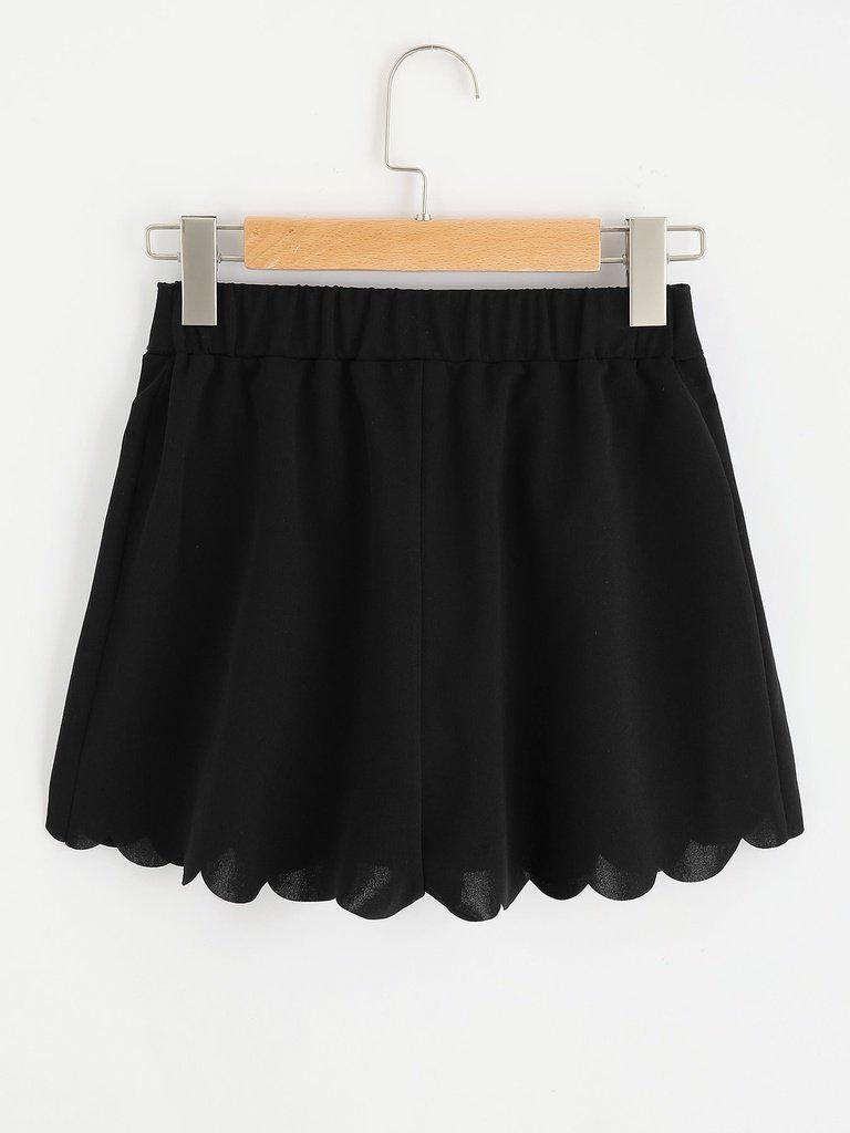 Tie Waist Scallop Edge Shorts-bottom-Des Mess