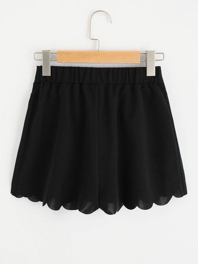 Tie Waist Scallop Edge Shorts-bottom-Des Mess
