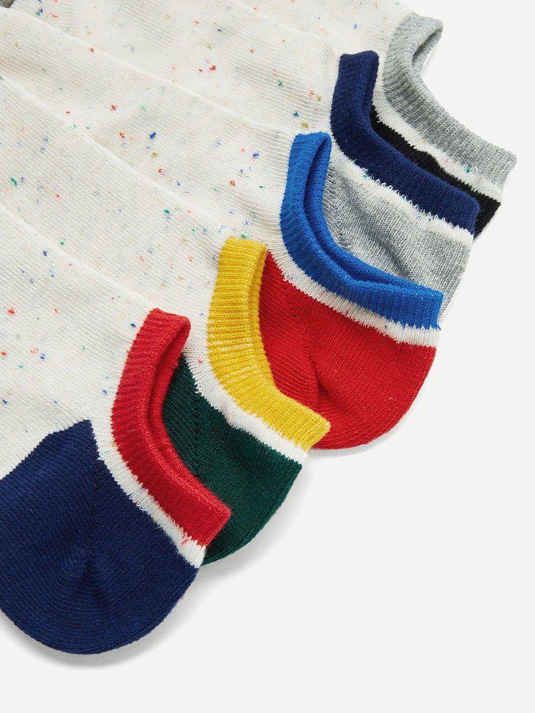 Contrast Cuff Design Socks 5pairs-accessories-Des Mess