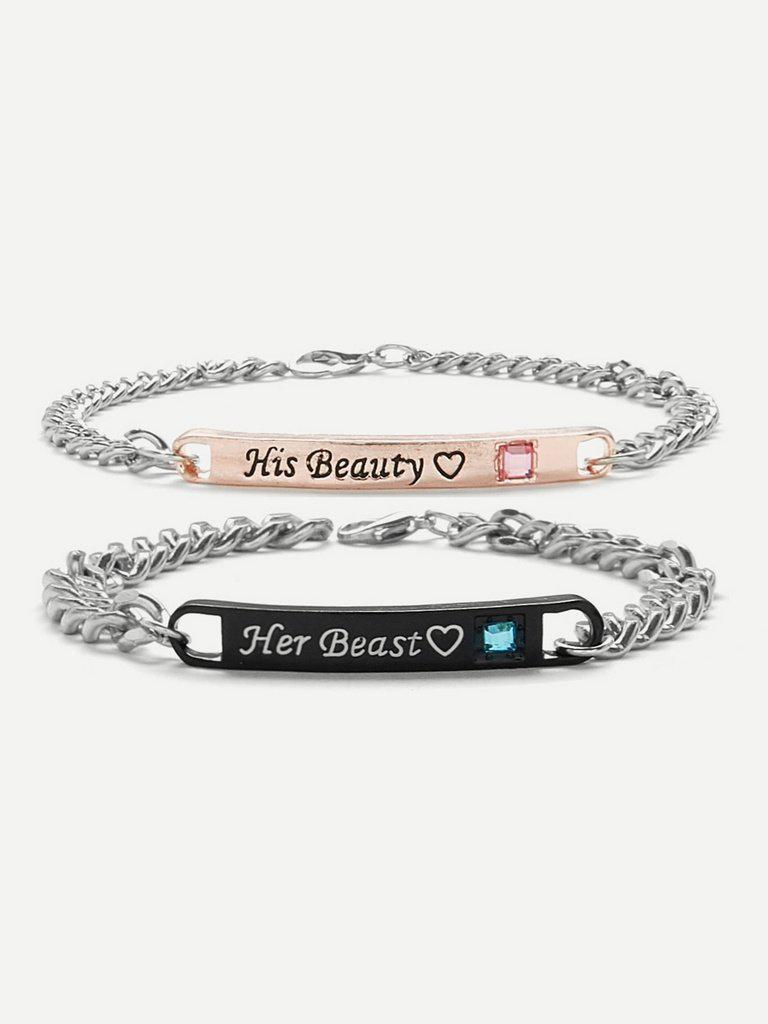 Letter Detail Chain Bracelet 2Pcs-jewelry-Des Mess