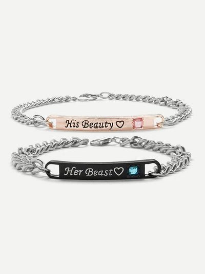 Letter Detail Chain Bracelet 2Pcs-jewelry-Des Mess