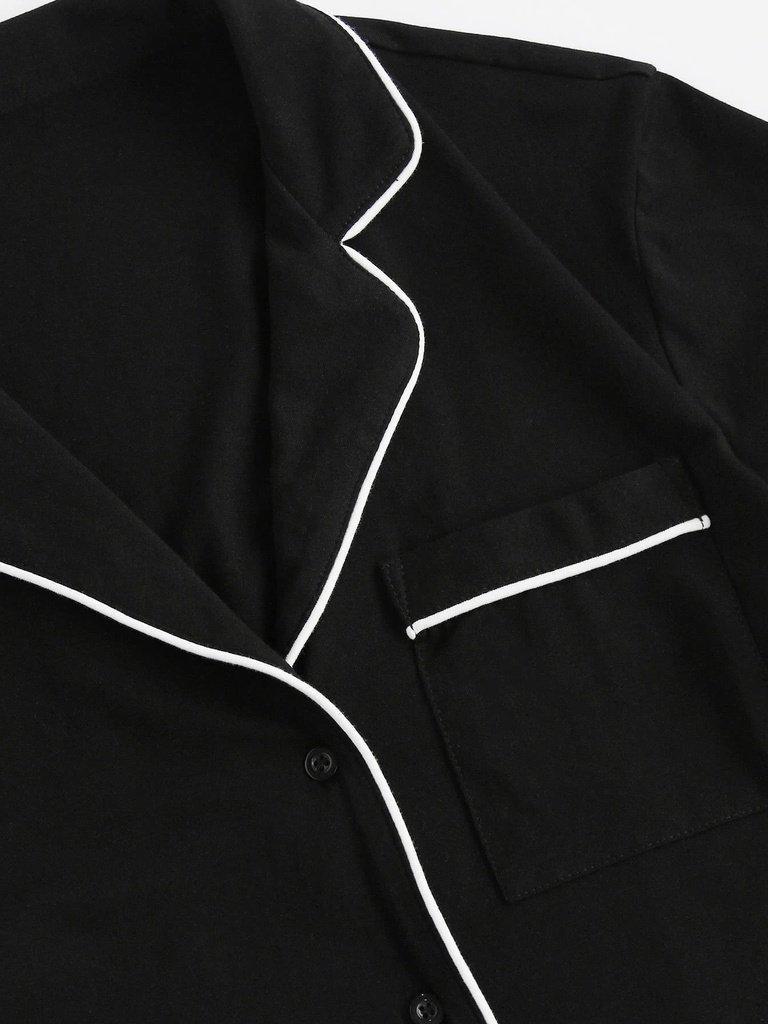 Contrast Piping Pocket Front Pajama Set-loungewear-Des Mess