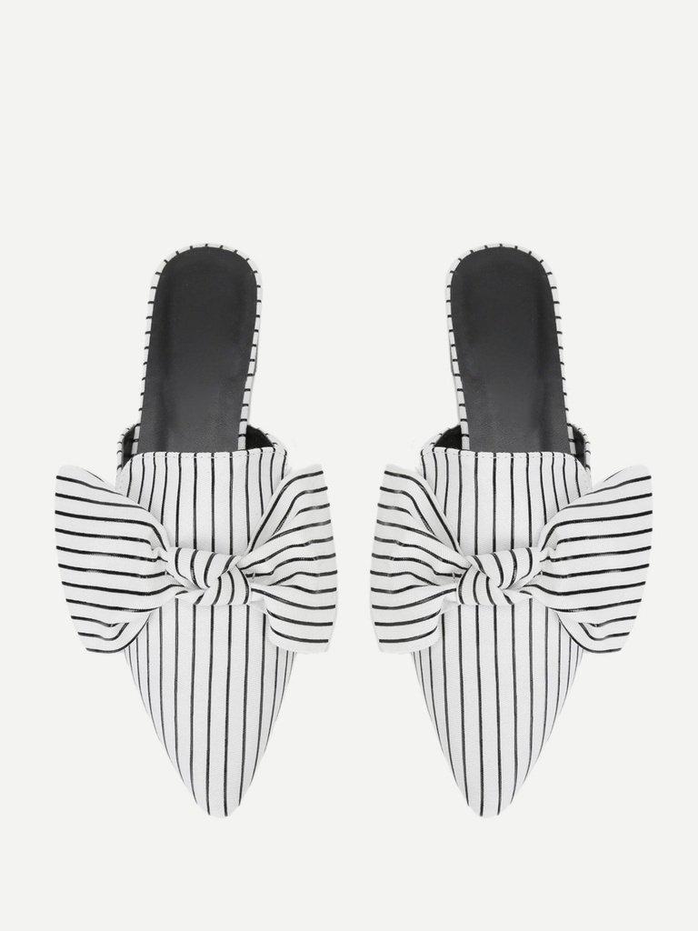 Bow Tie Striped Flat Mules-shoes-Des Mess