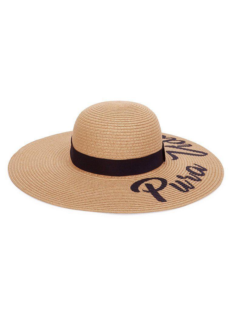 Letter Print Wide Brim Straw Hat-accessories-Des Mess