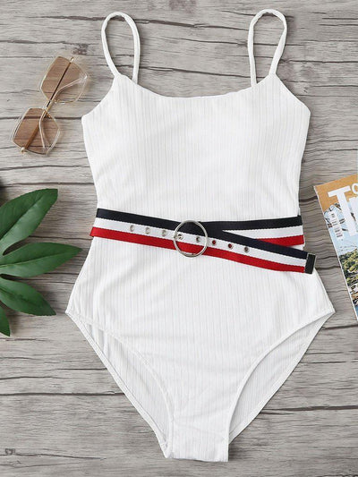 Belt Decorated Swimsuit-swimwear-Des Mess