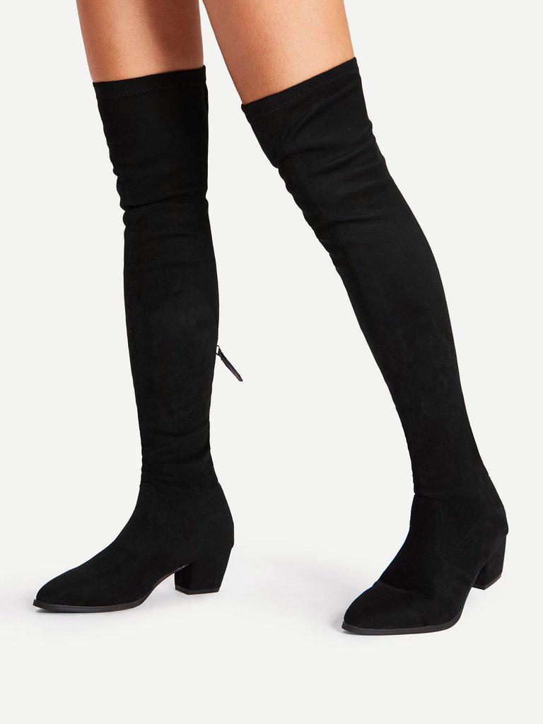 Back Zipper Block Heeled Thigh High Boots-shoes-Des Mess