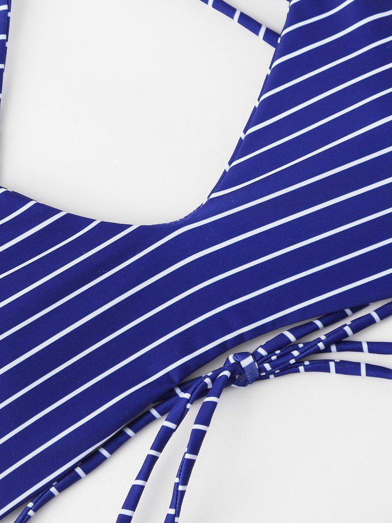 Striped Self Tie Bikini Set-swimwear-Des Mess
