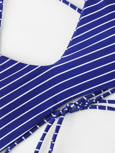 Striped Self Tie Bikini Set-swimwear-Des Mess