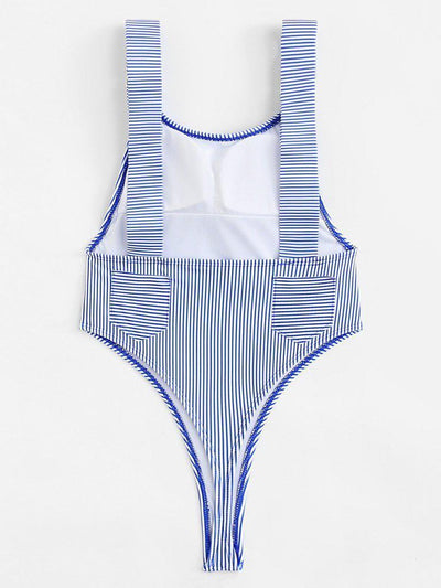 High Waist Striped Swimsuit-swimwear-Des Mess
