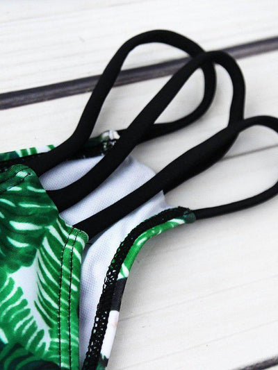 Leaf Print Criss Cross Bikini Set-swimwear-Des Mess
