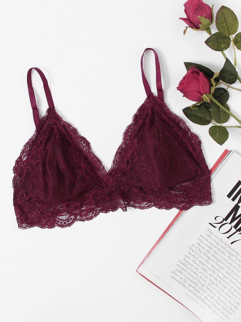Lace Trim Triangle Bralette-lingerie-Des Mess