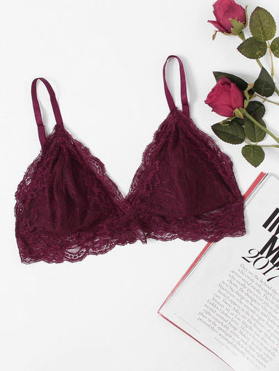 Lace Trim Triangle Bralette-lingerie-Des Mess