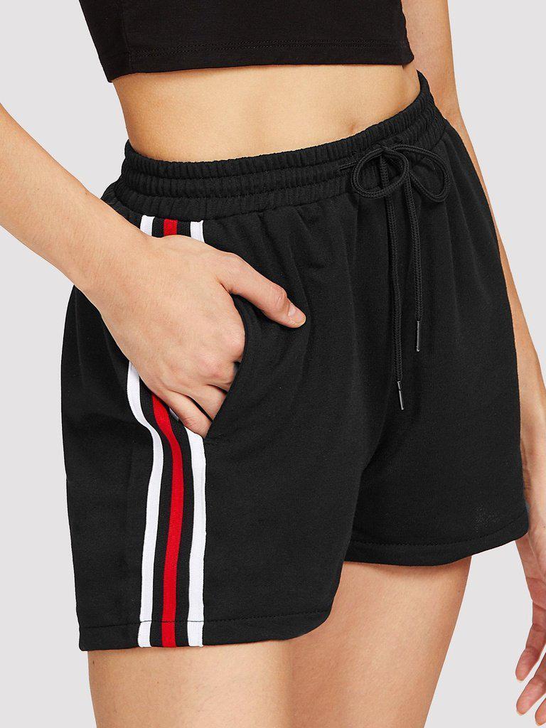 Striped Tape Side Drawstring Waist Shorts-bottom-Des Mess