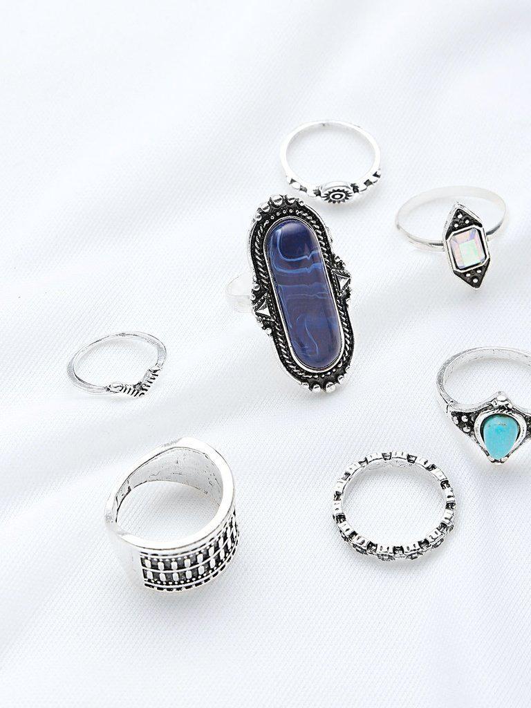 Multi Shaped Gemstone Etched Ring Pack-jewelry-Des Mess