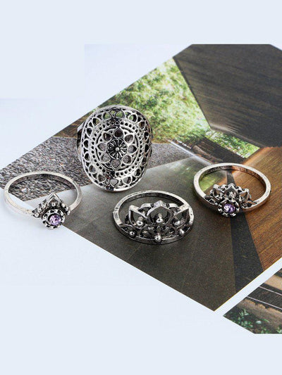 Hollow Design Rings Set 4pcs-jewelry-Des Mess