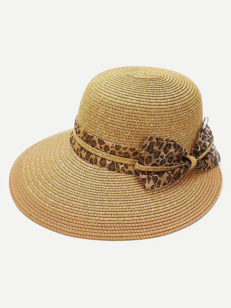 Leopard Bow Decorated Straw Hat--Des Mess