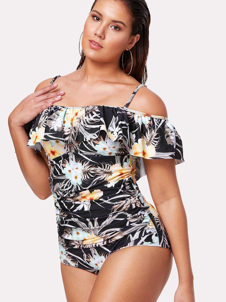 Flower Print Flounce Swimsuit-swimwear-Des Mess