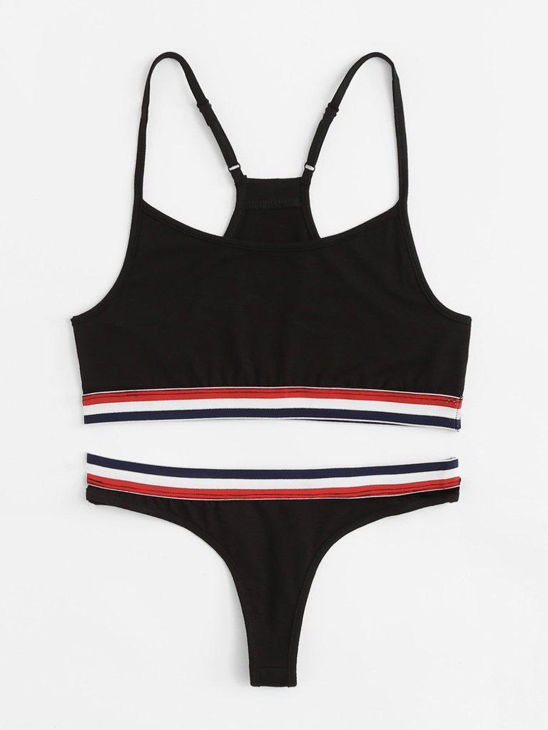 Y-Back Striped Sports Bra & Panty Lingerie Set-sportswear-Des Mess