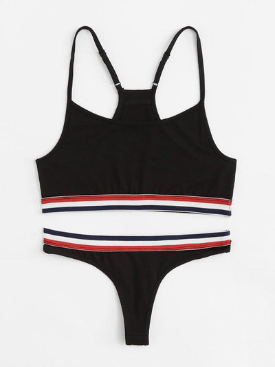 Y-Back Striped Sports Bra & Panty Lingerie Set-sportswear-Des Mess