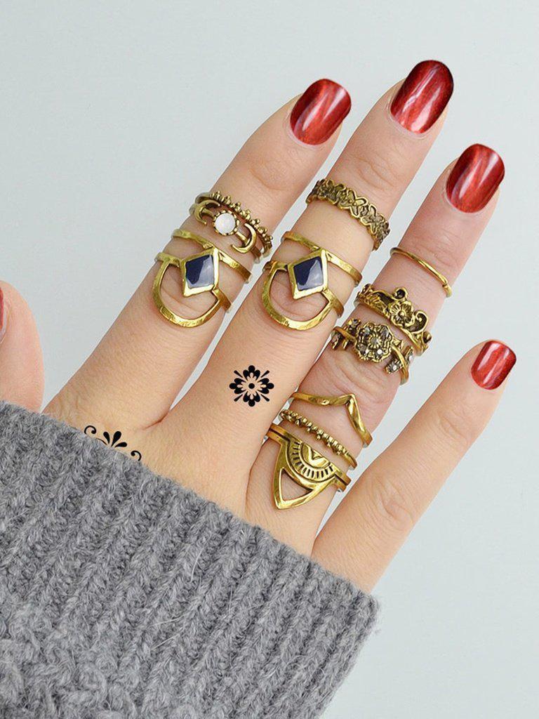 At-Gold Vintage Totem Flower Rings 11-Pieces Set-jewelry-Des Mess