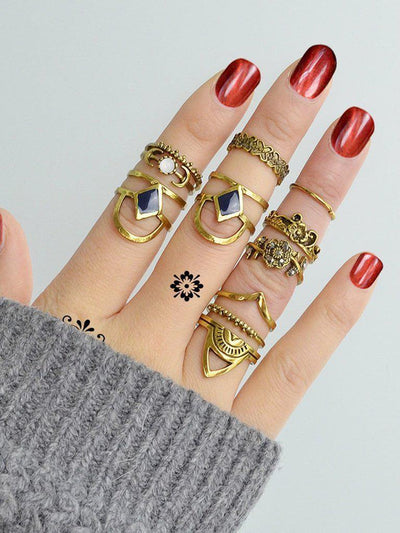 At-Gold Vintage Totem Flower Rings 11-Pieces Set-jewelry-Des Mess