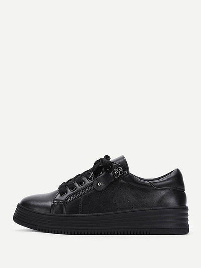 Laser Cutting Detail Contrast Lace Up Trainers-shoes-Des Mess