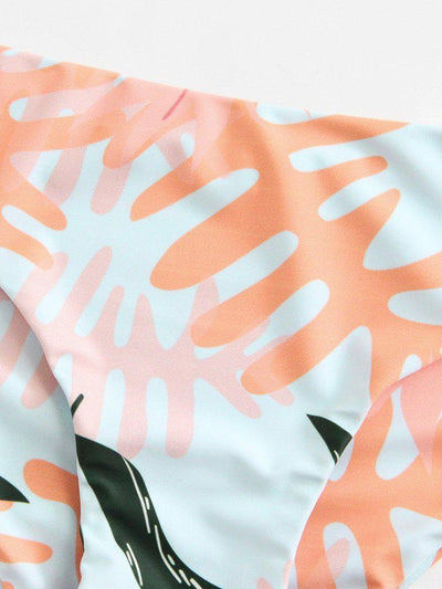 Palm Print Off The Shoulder Bikini Set-swimwear-Des Mess
