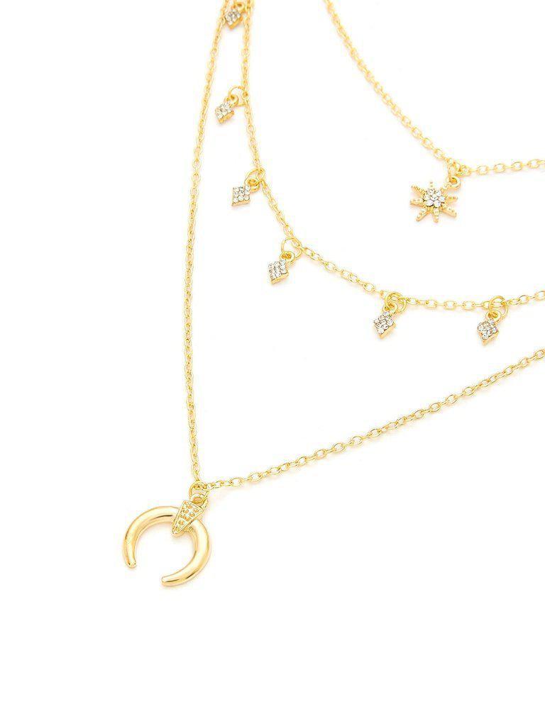 Horn Pendant Layered Chain Necklace-jewelry-Des Mess