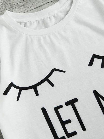 Closed Eyes Print Tee And Shorts Pajama Set-loungewear-Des Mess