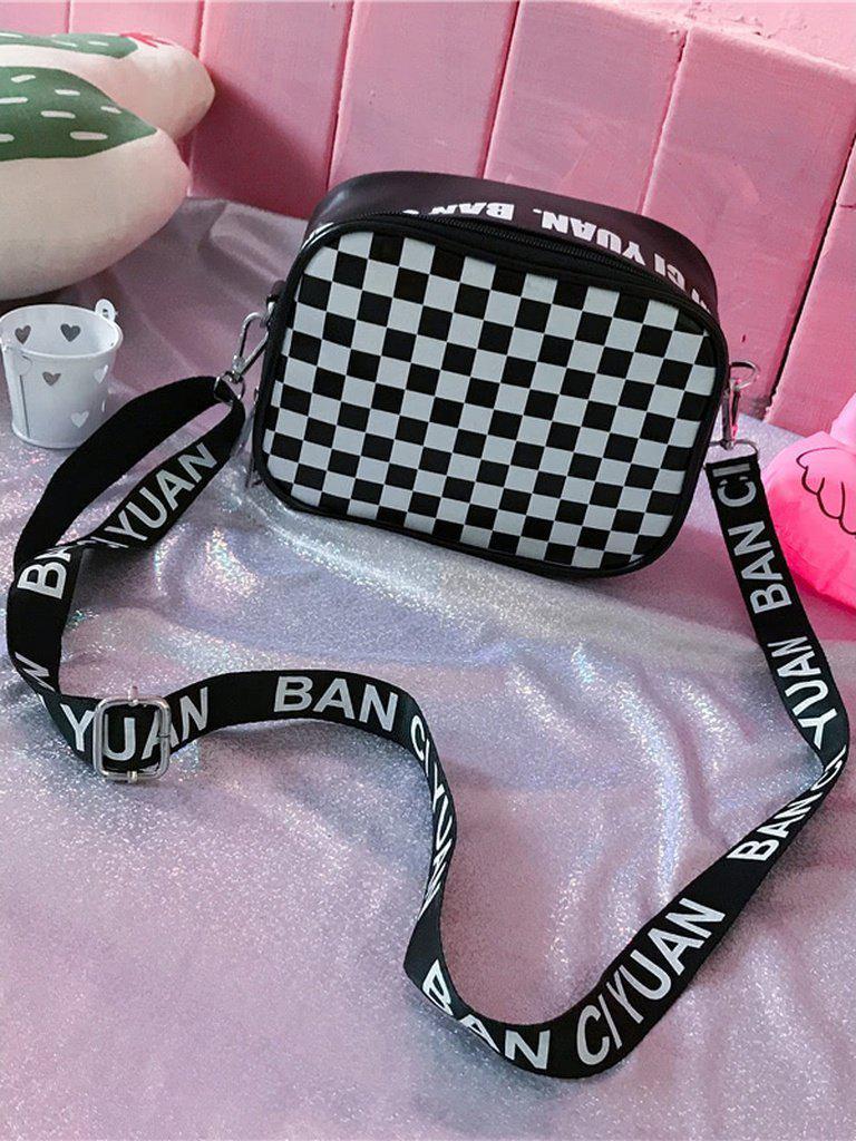 Gingham Crossbody Bag With Letter Strap-accessories-Des Mess