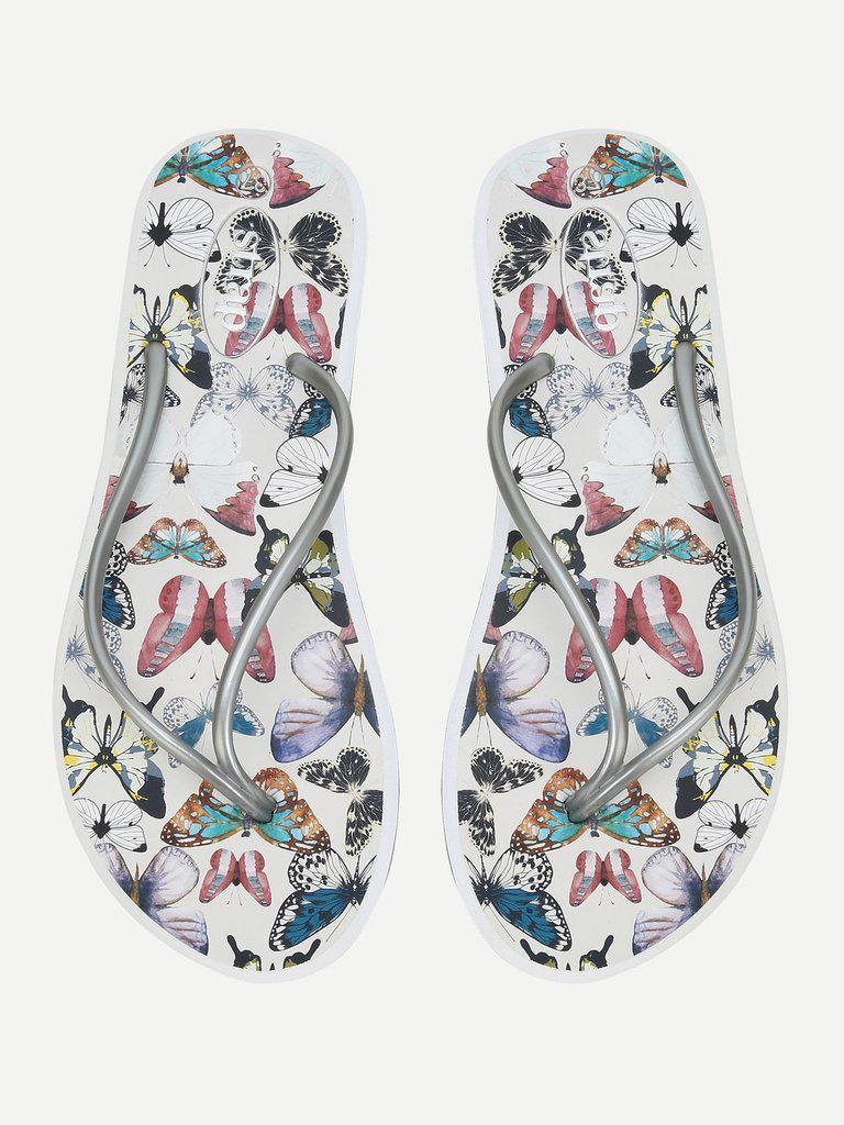 Butterfly Print Toe Post Sandals-shoes-Des Mess