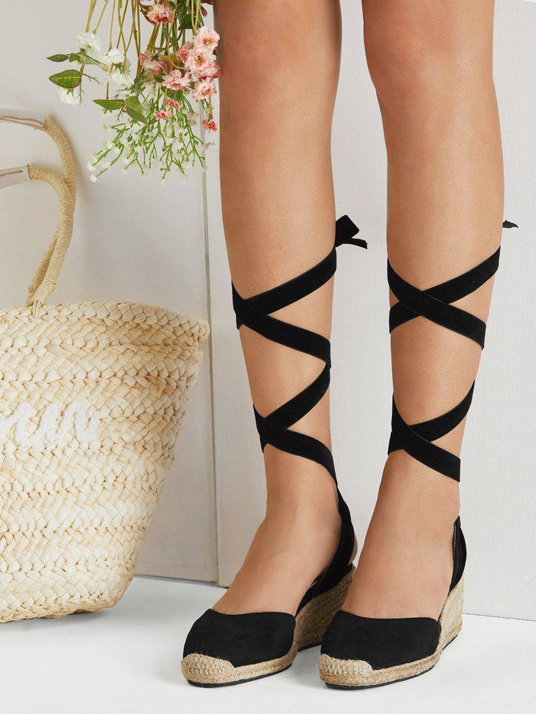 Lace Up Espadrille Wedges-shoes-Des Mess