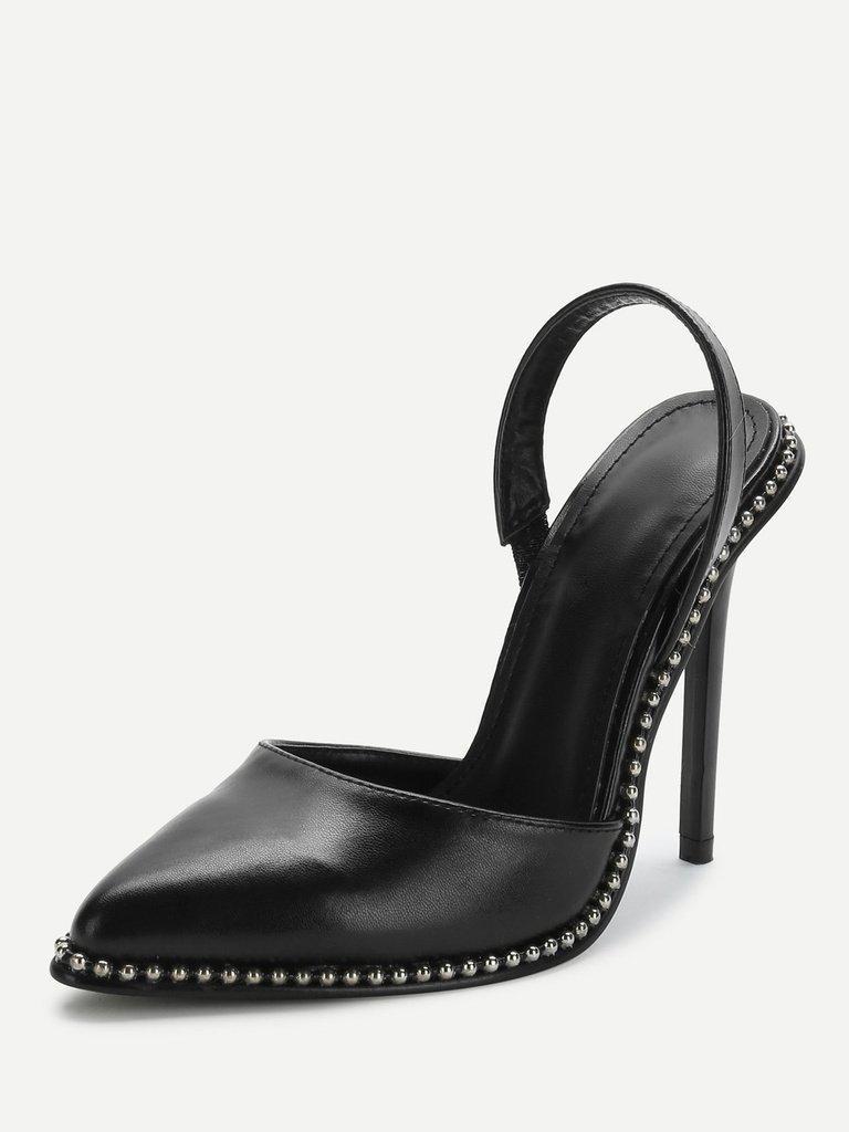 Studded Detail Slingback Stiletto Heels-shoes-Des Mess