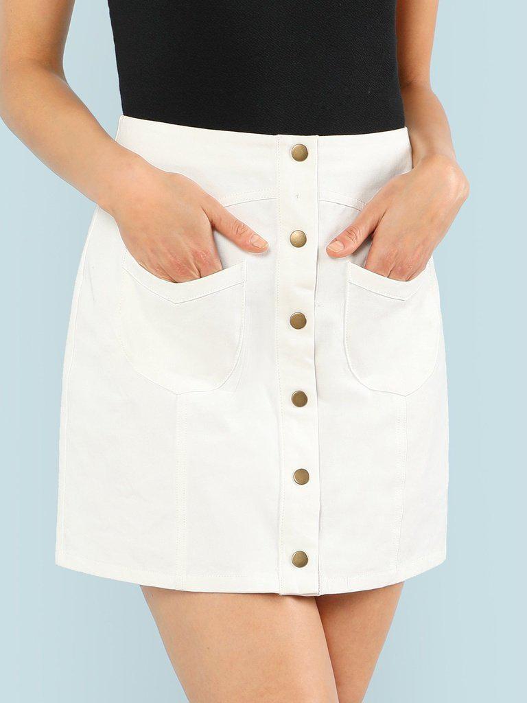 Button Up Solid Skirt-bottom-Des Mess