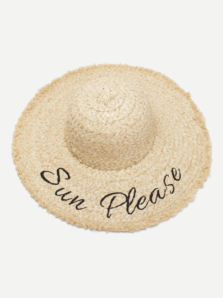 Embroidered Letter Straw Hat-accessories-Des Mess