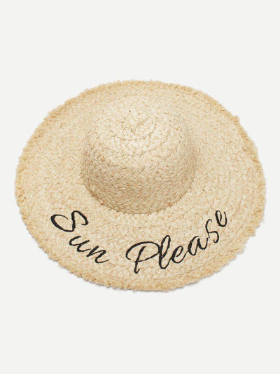 Embroidered Letter Straw Hat-accessories-Des Mess