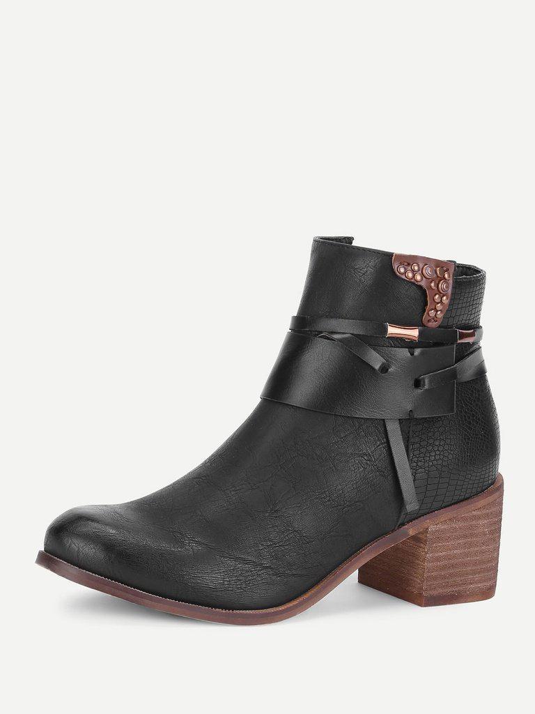 Block Heeled Round Toe Ankle Boots-shoes-Des Mess