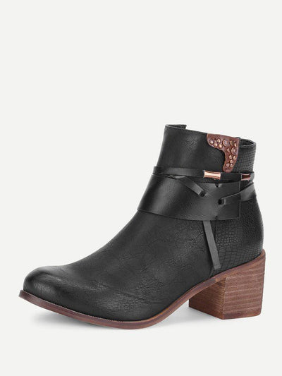 Block Heeled Round Toe Ankle Boots-shoes-Des Mess