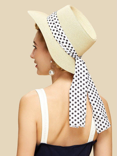 Polka Dot Band Straw Fedora Hat--Des Mess