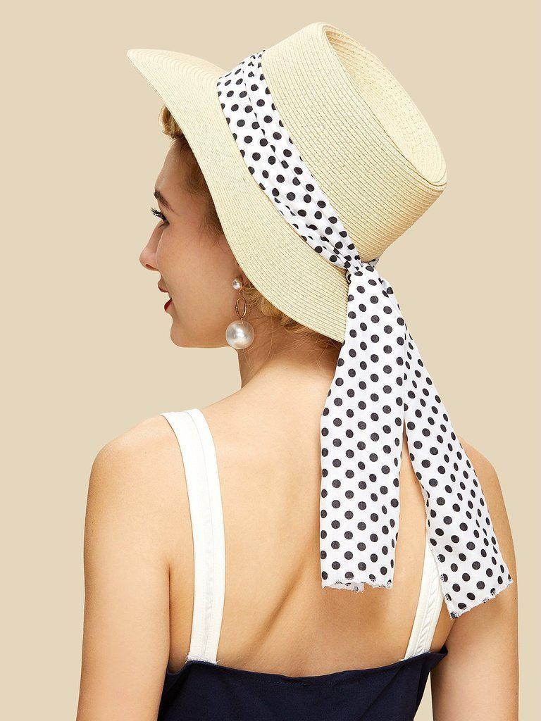 Polka Dot Band Straw Fedora Hat--Des Mess