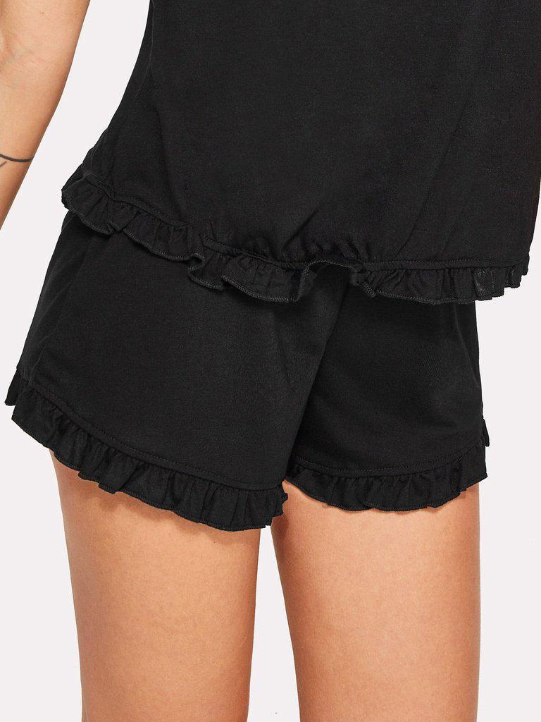 Ruffle Hem Pajama Shorts-loungewear-Des Mess