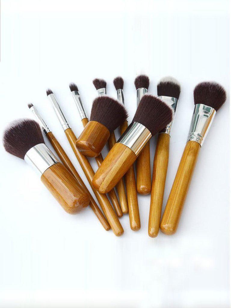 11 Pcs Bamboo Makeup Foundation Fiber Liner Eyeshadow Cosmetic Brush Set Bag Kit--Des Mess