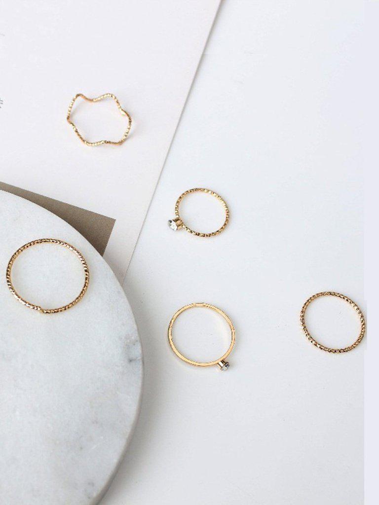 Wave Detail Skinny Ring Set 5pcs-jewelry-Des Mess