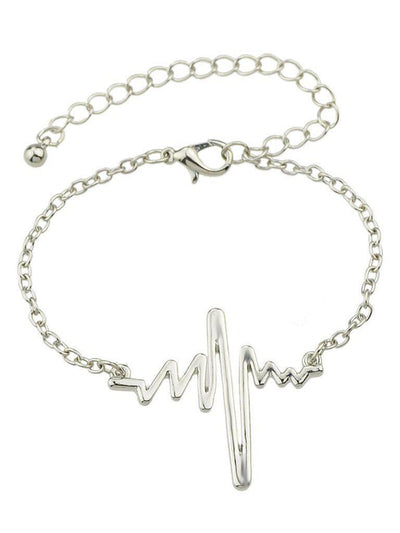 Silver Chain With Heartbeat Charm Bracelet--Des Mess