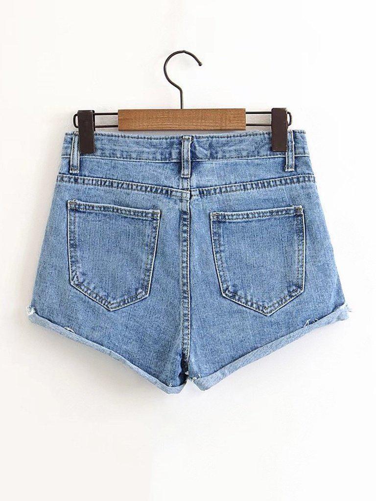 Rolled Hem Denim Shorts-bottom-Des Mess
