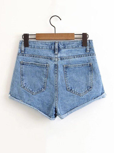 Rolled Hem Denim Shorts-bottom-Des Mess
